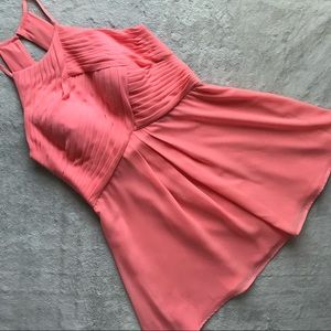 AW Bridal Chiffon Halter Short Bridesmaid Cocktail Dress Coral Pink Sz 12